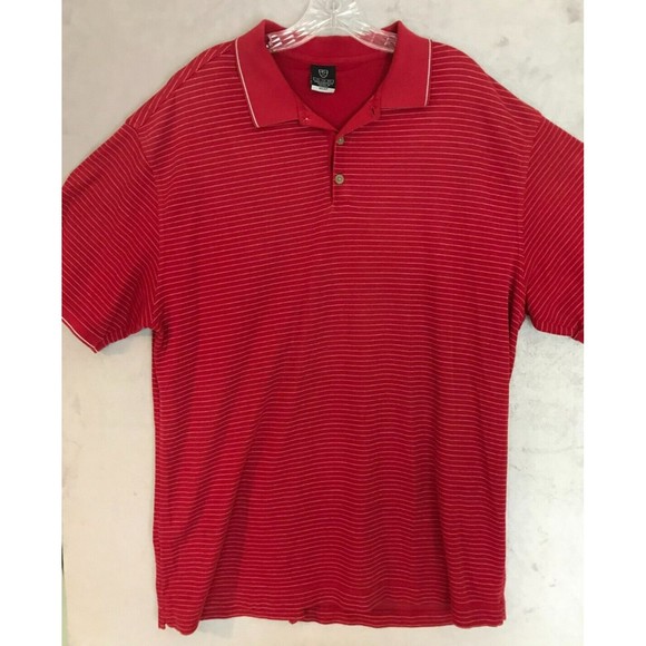 NIKE Polo Shirt 2XL Mens Dri-Fit Cranberry Striped‎ Swoosh Short Sleeve Size XXL - Picture 1 of 6